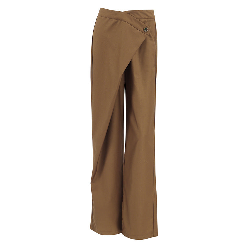 Irregular Wide-Leg High-Waist Floor-Length Trousers No belt