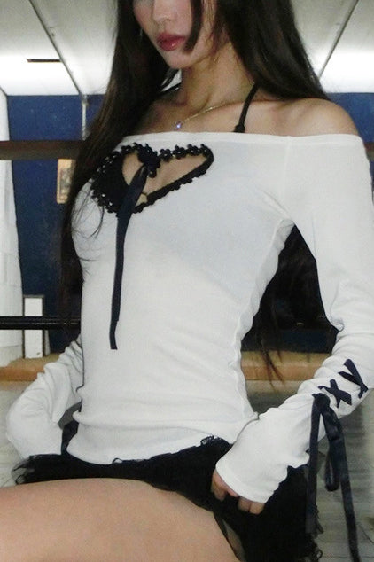 Off Shoulder Heart Design Y2K Top