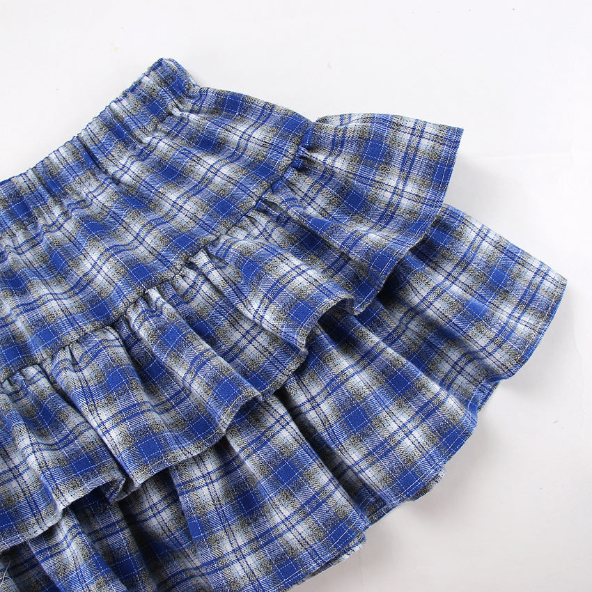 Cotton Blue Plaid Skirt