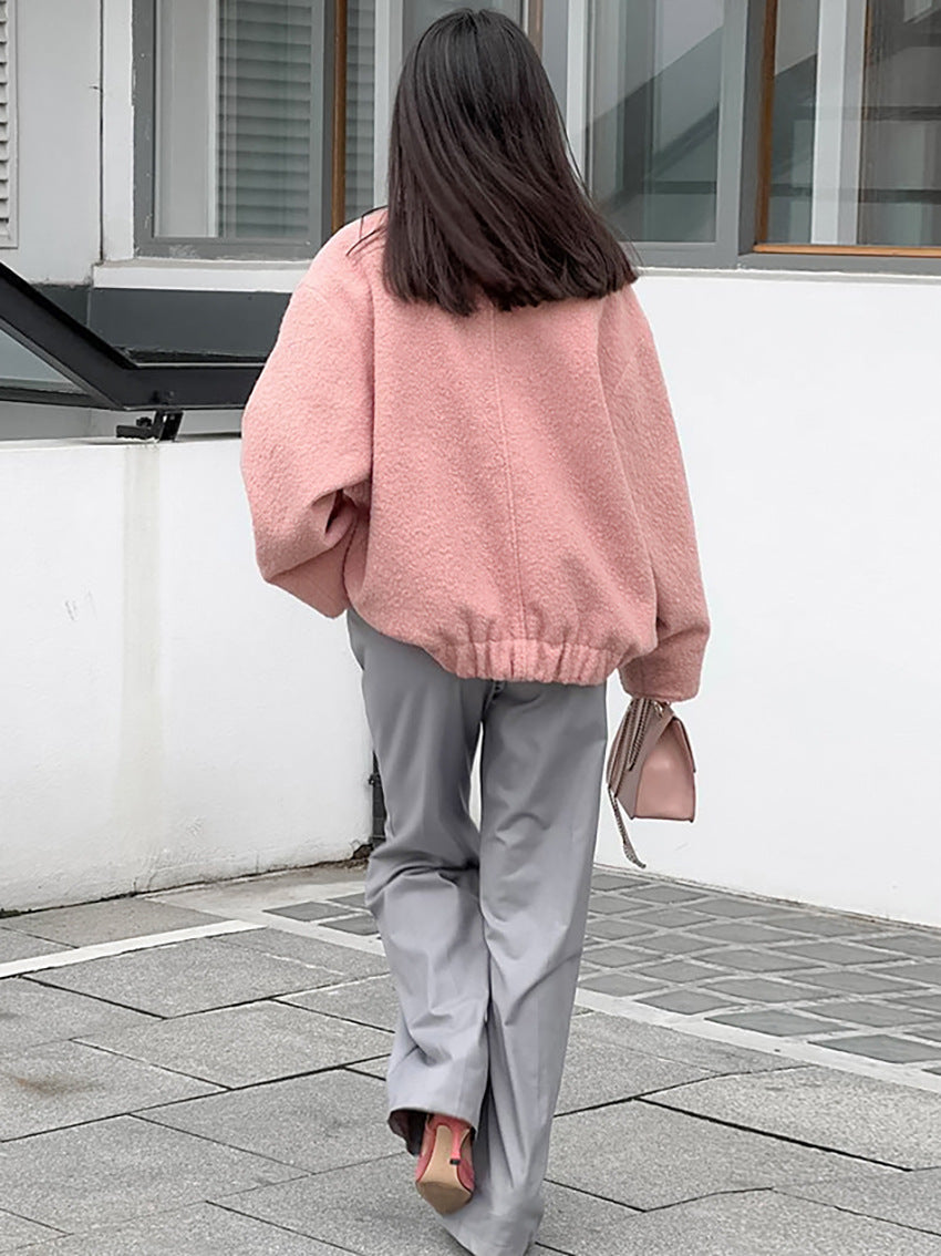 Woolen Pink Pockets Coat