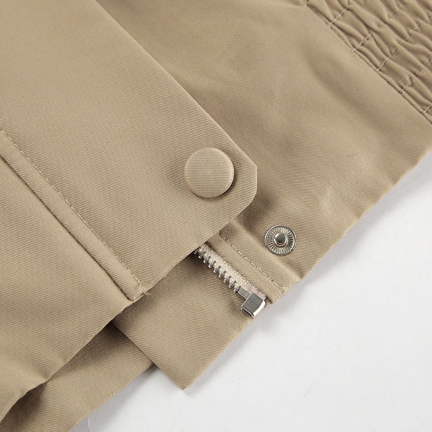 Khaki Lapel Outerwear Jackets