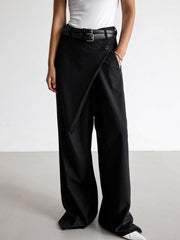 Irregular Wide-Leg High-Waist Floor-Length Trousers No belt