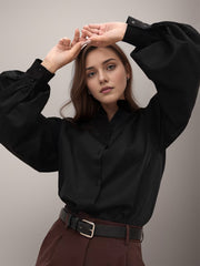 Lapel Lantern Sleeve  Shirt