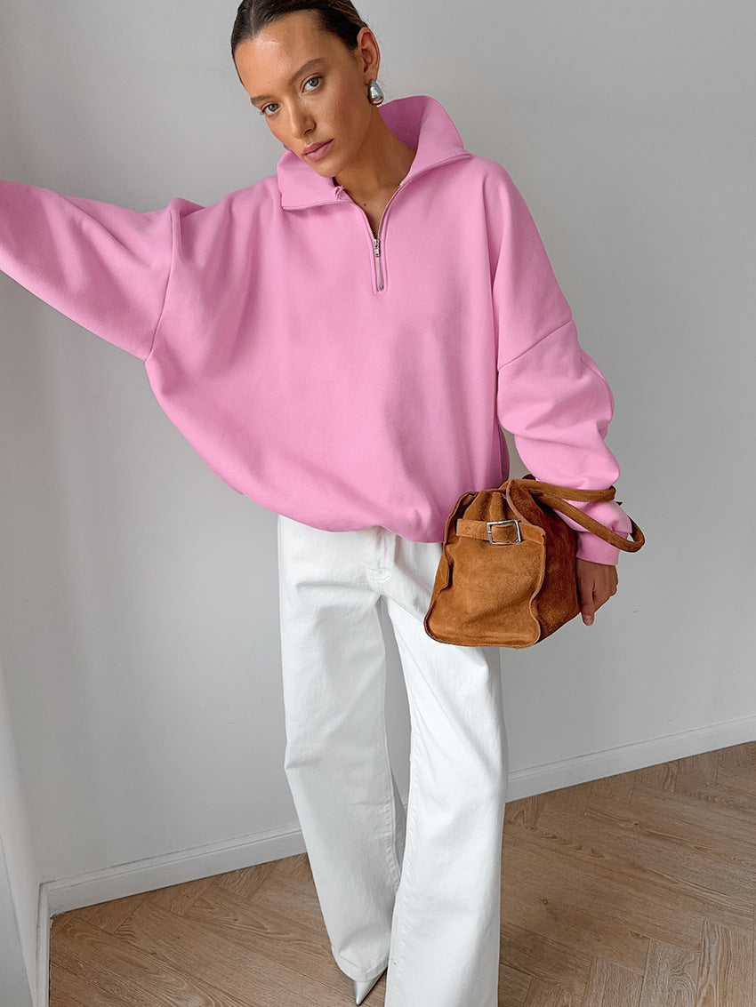 Lapel Zipper Pullover Sweatshirt