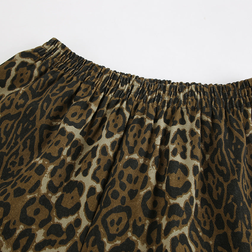 Leopard Print Casual Straight Leg Summer Shorts