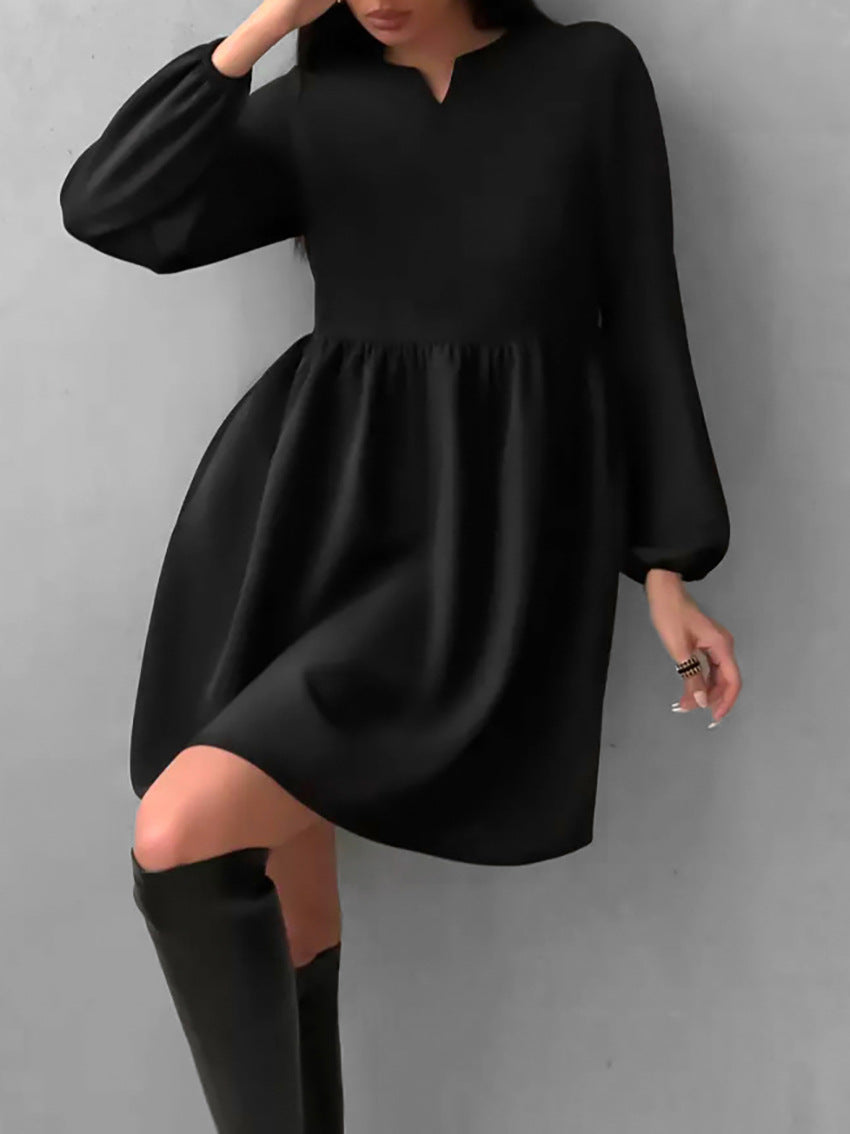 Elastic Sleeve Flare Dress