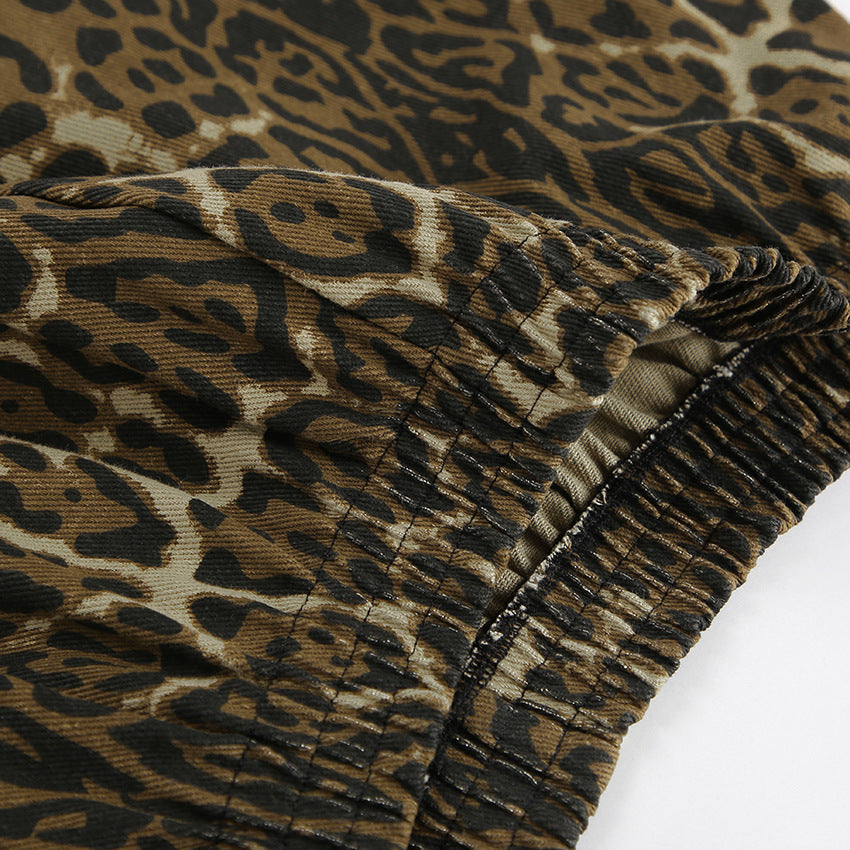 Leopard Print Casual Straight Leg Summer Shorts