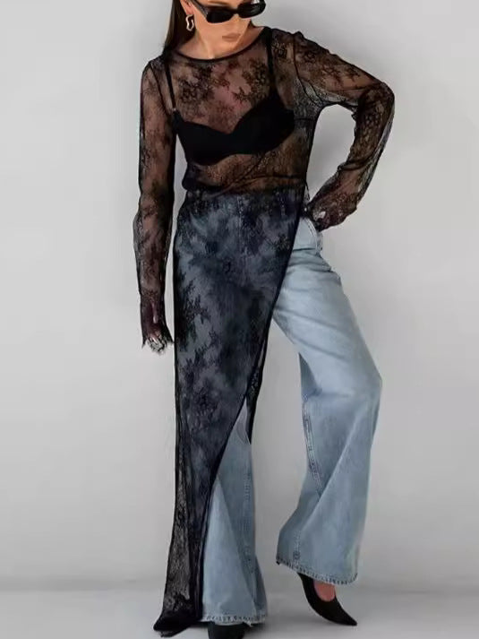 Black See-through Long Maxi Lace Dresses