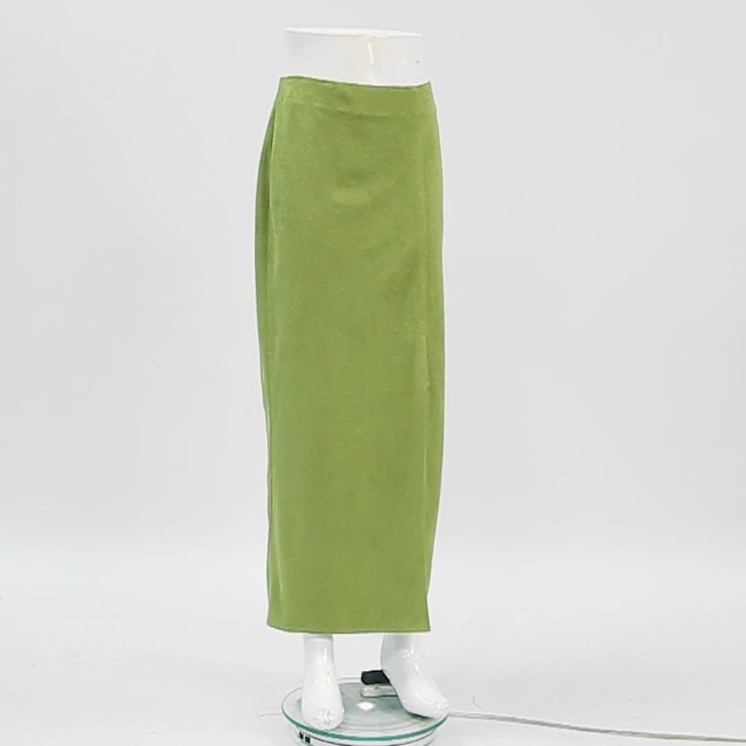 Retro GreenSplit Straight High Waist Skirt