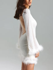 Sequins Feather Backless Dress