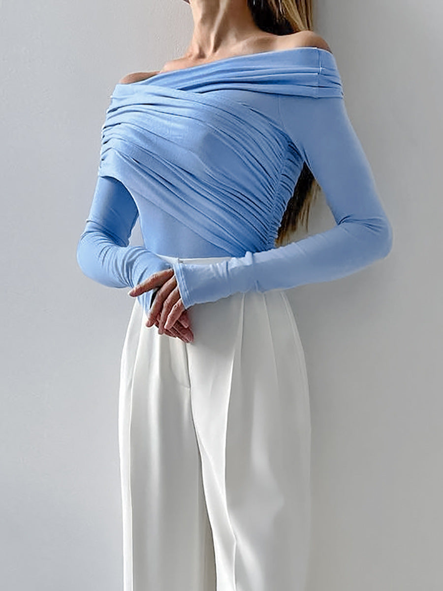 Solid Ruched Off-Shoulder Top
