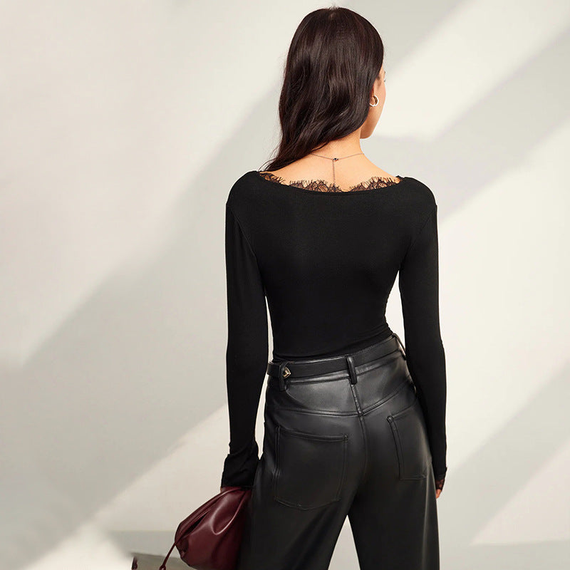 V-Neck Slim-Fit All-Match Solid Color Bottoming Top