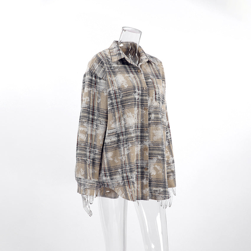 Vintage-Inspired Brushed Plaid Oversized Shirt