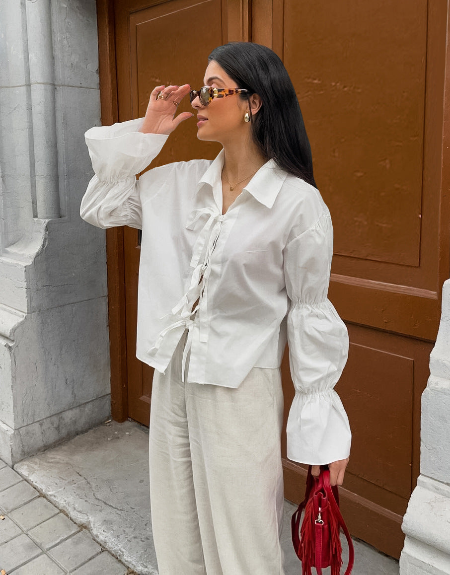Cotton Design Lace-up Shirt