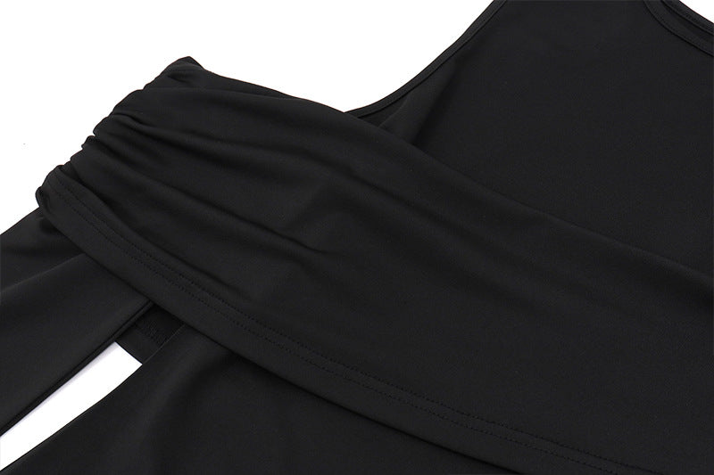Slim Long Sleeve Cross Wrap  Off Shoulder Crop Top