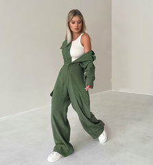 Long Sleeve Single-breasted Cargo Jumpsuits