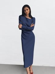 Fitted Midi Dress With Asymmetric Neckline