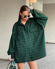 Green Loose Button Down Blouses