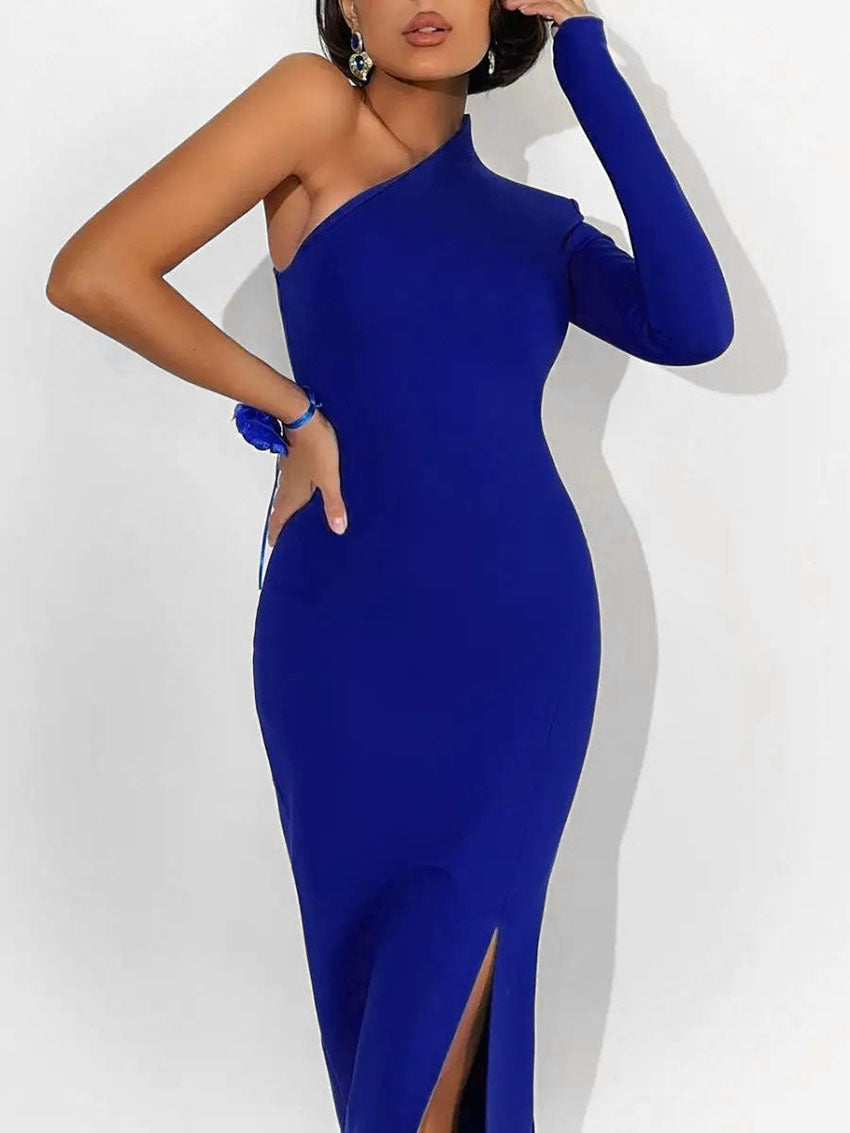 One Shoulder Split Thigh Dress