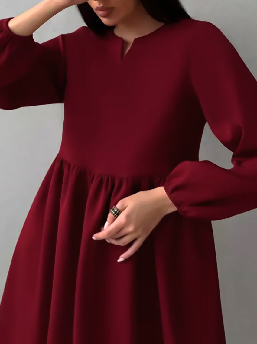 Elastic Sleeve Flare Dress