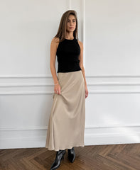 Beige Satin Long Skirt