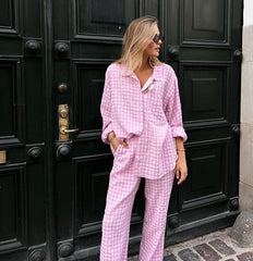 Pink Plaid Loose Set