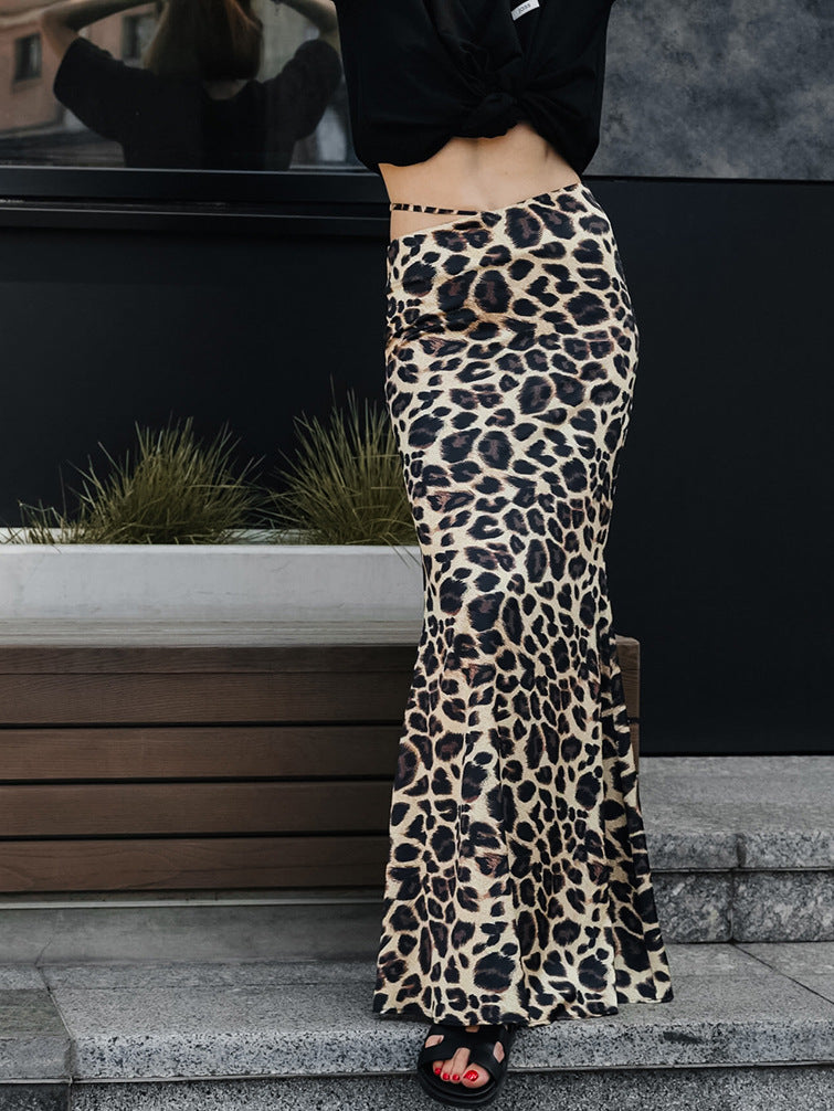 Satin Leopard Fishtail Skirt