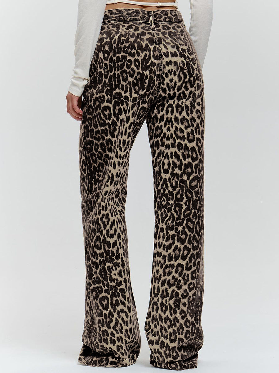 Loose Low Waist Leopard Print Trousers