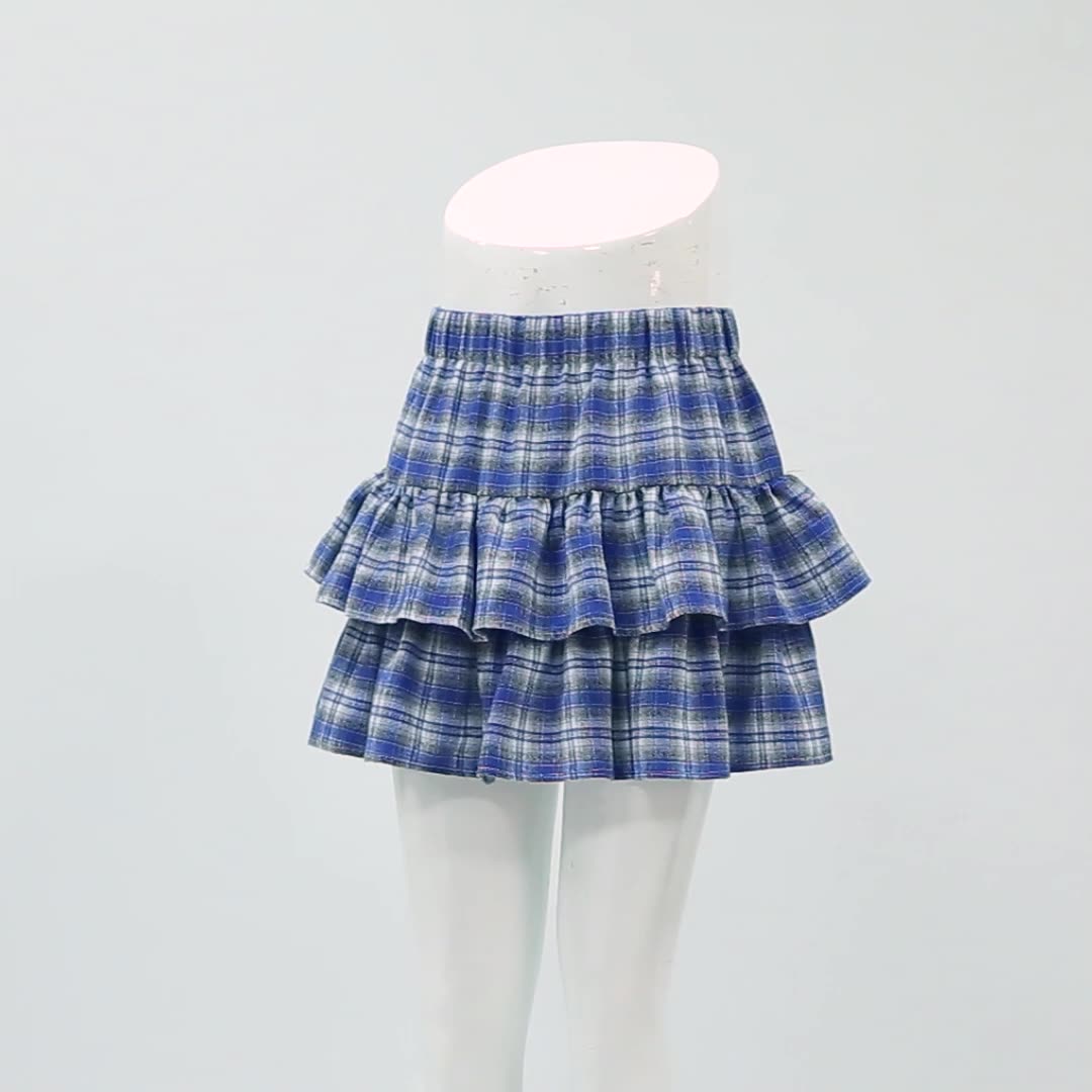 Cotton Blue Plaid Skirt