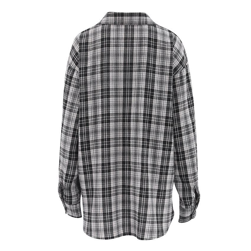 Pocket Lapel Long Sleeve Plaid Shirt