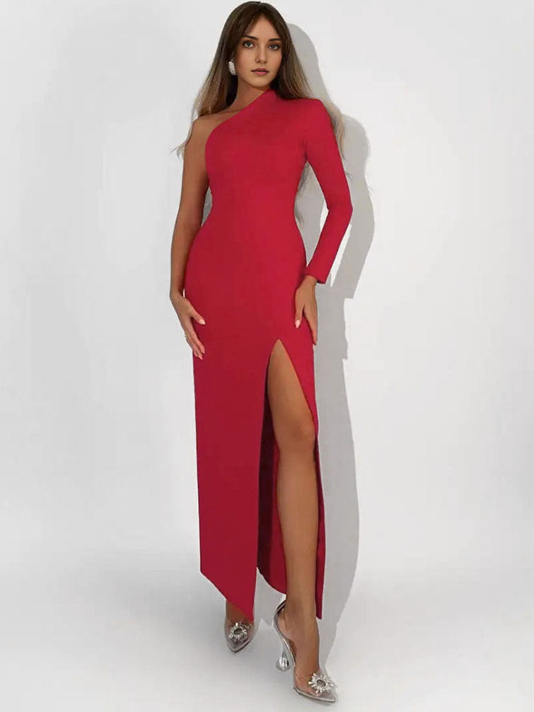 One Shoulder Split Thigh Dress