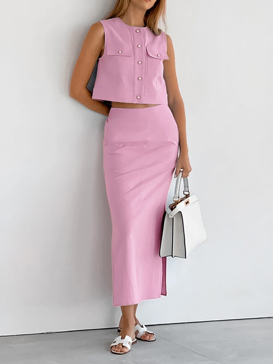 Sleeveless Suit Vest and Wide Leg Pants Sets