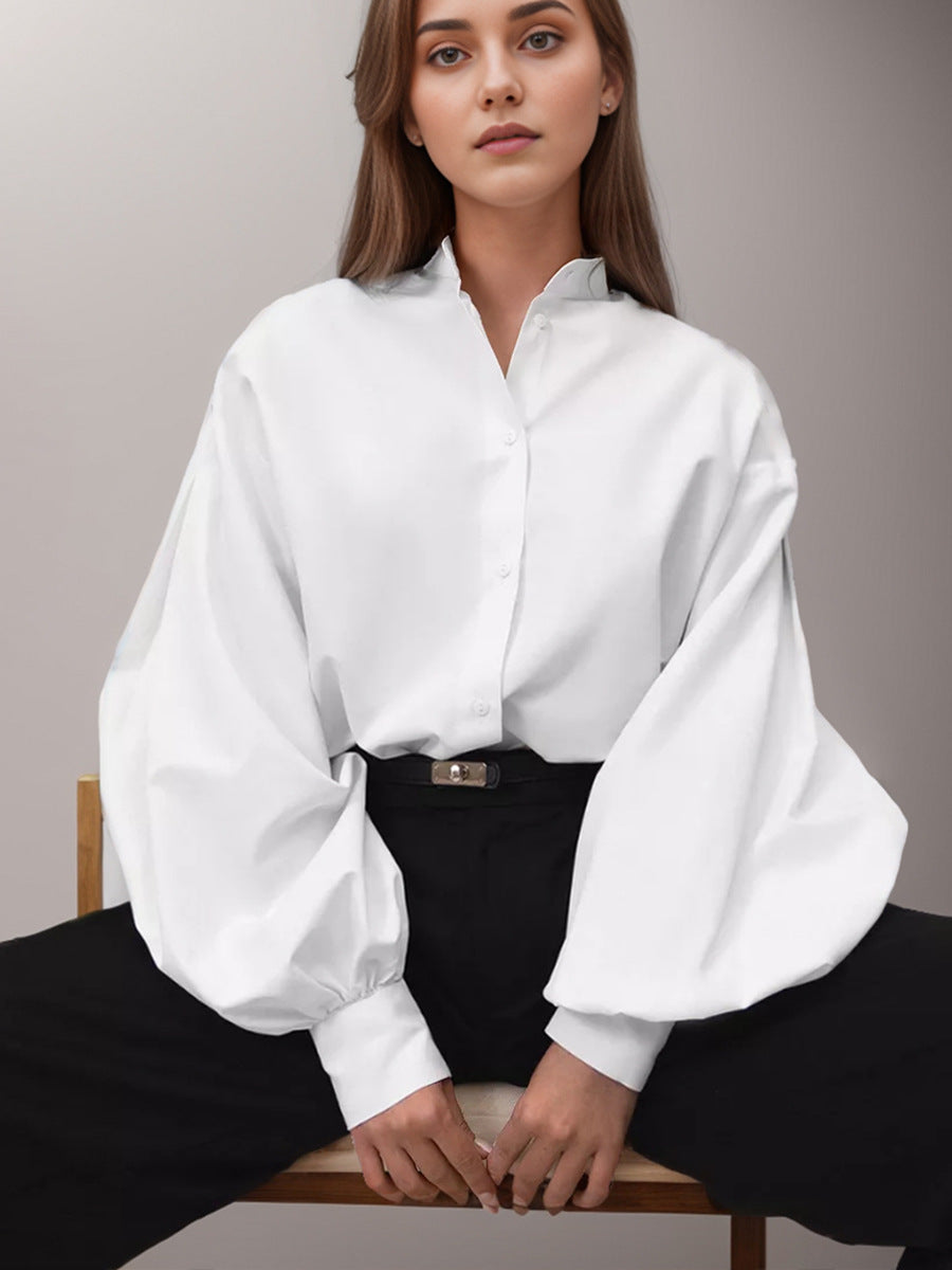 Lapel Lantern Sleeve  Shirt