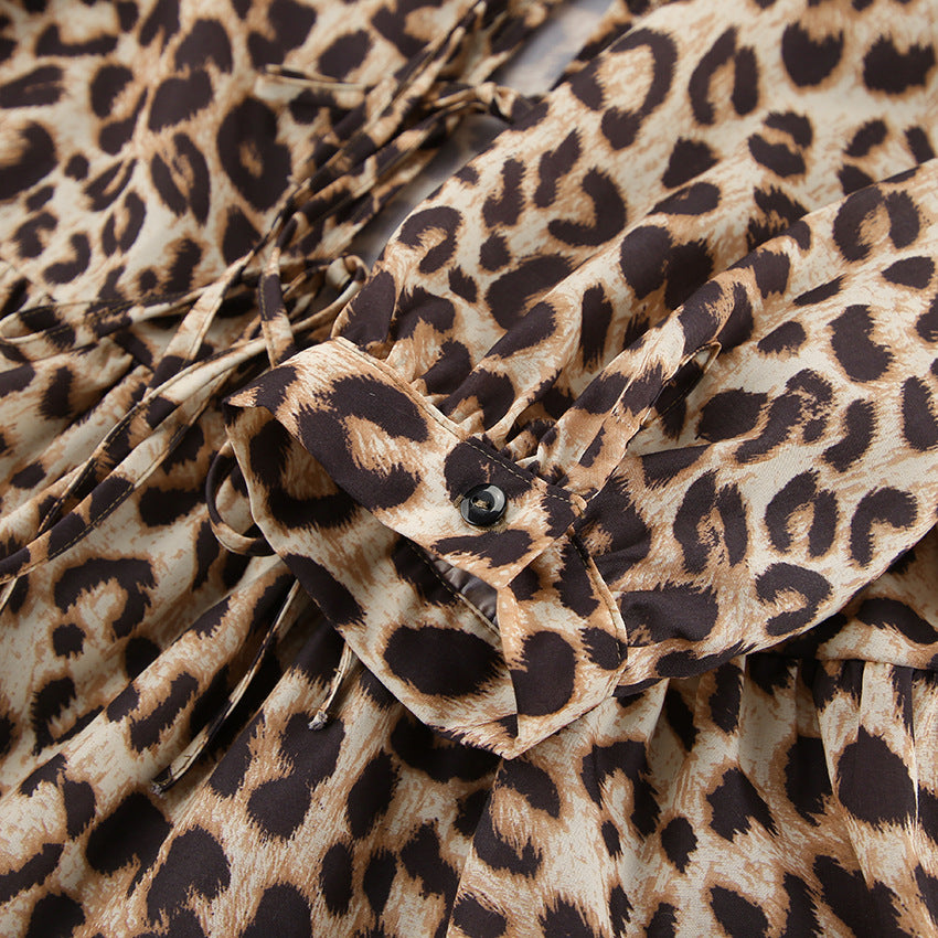 Leopard Print Puff Sleeve Tie Front Top