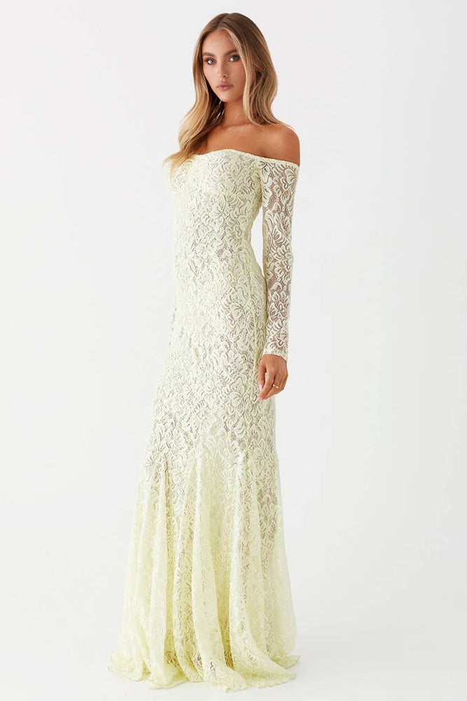 Lace Off Shoulder Long Sleeve Wedding Dress