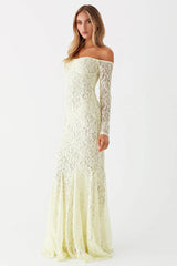 Lace Off Shoulder Long Sleeve Wedding Dress