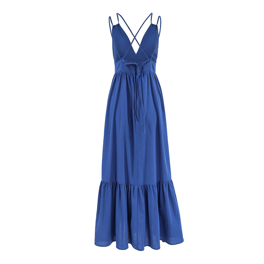 Blue V-Neck Maxi Dress