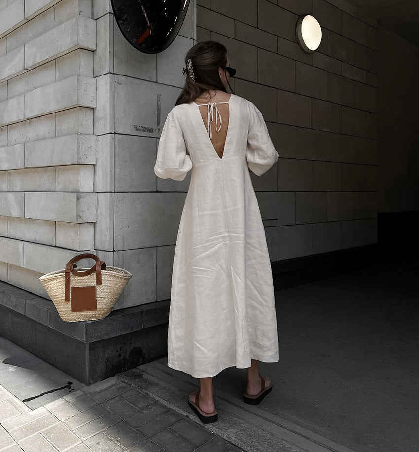 Puff Sleeve Backless Dress