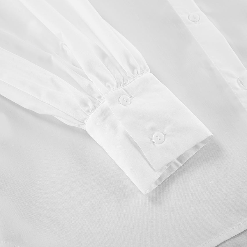 Lapel Lantern Sleeve  Shirt