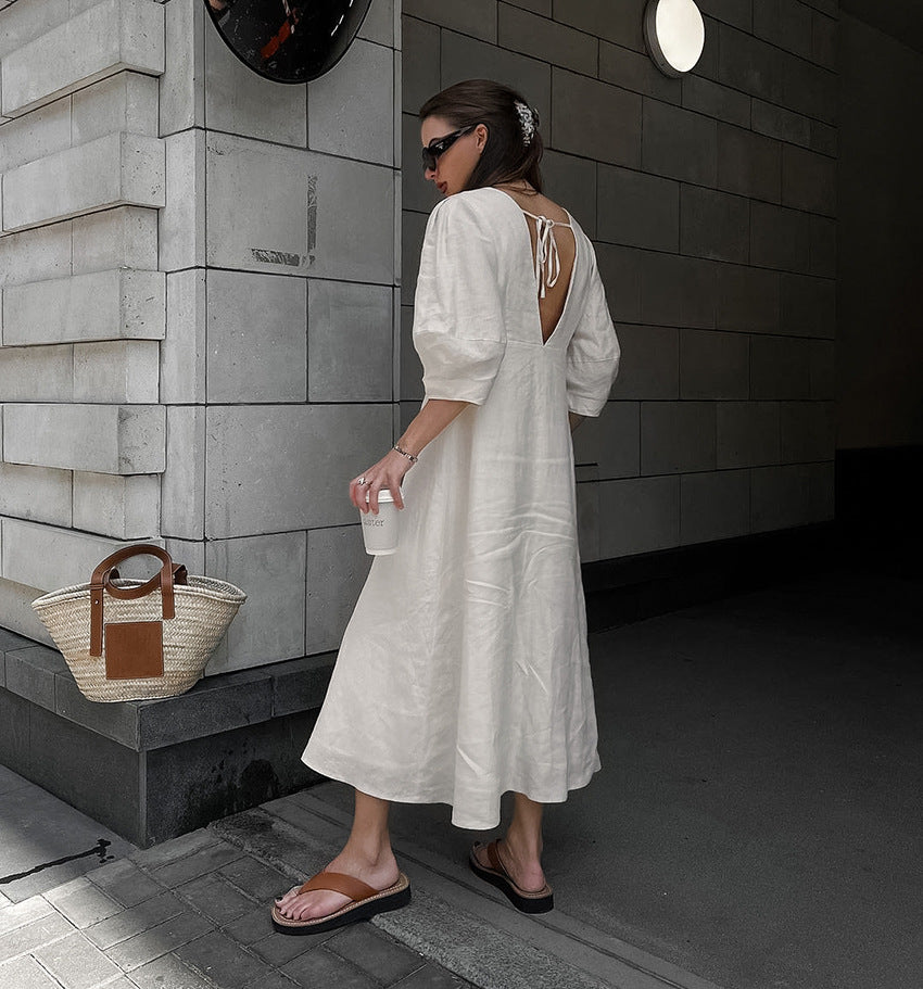 Puff Sleeve Backless Dress Krzno Puff Sleeve Backless Dress Krzno