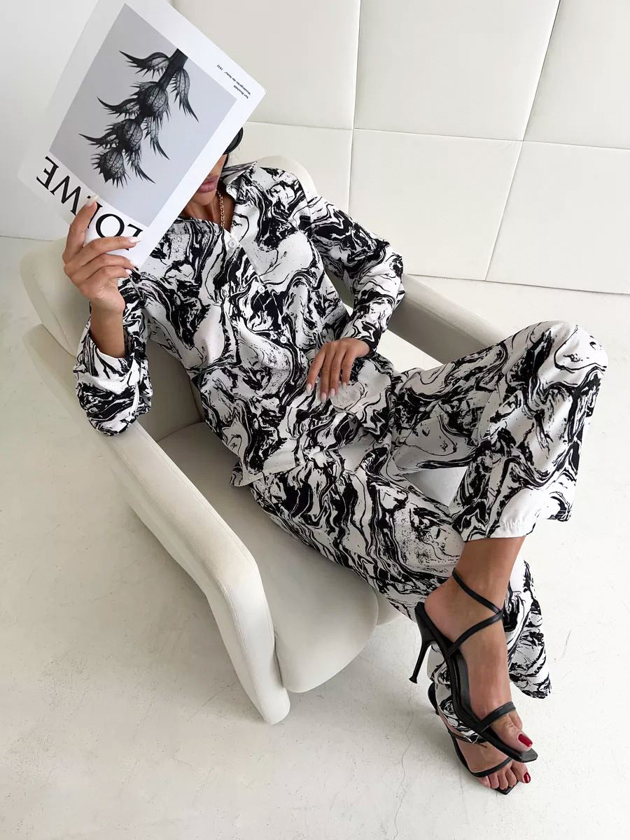 Printed Long Sleeved Trousers Casual Suit