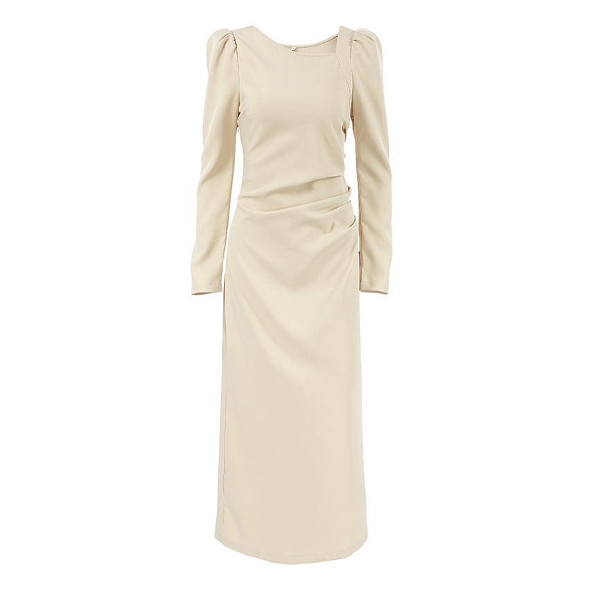 Fitted Midi Dress With Asymmetric Neckline