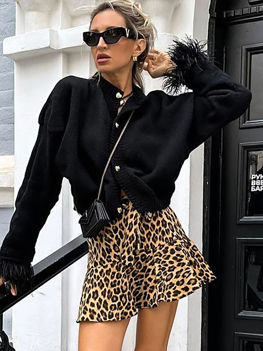 Leopard A-Line Mini Lace-Up Skirt