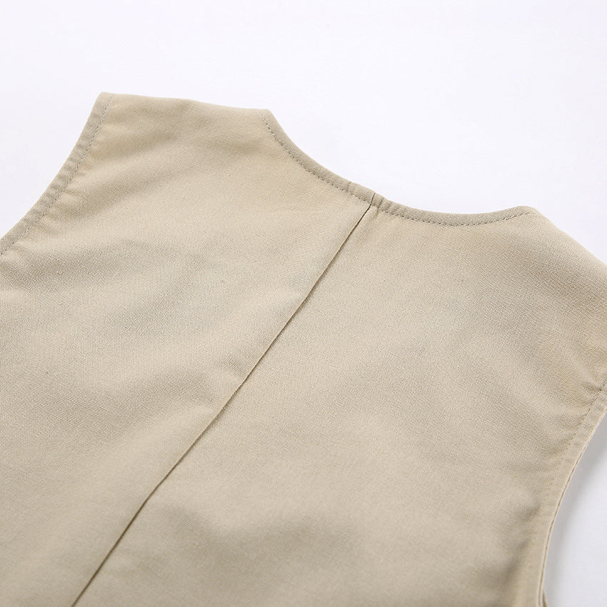 V Neck Vest Sleeveless Tops and Pockets Shorts Set