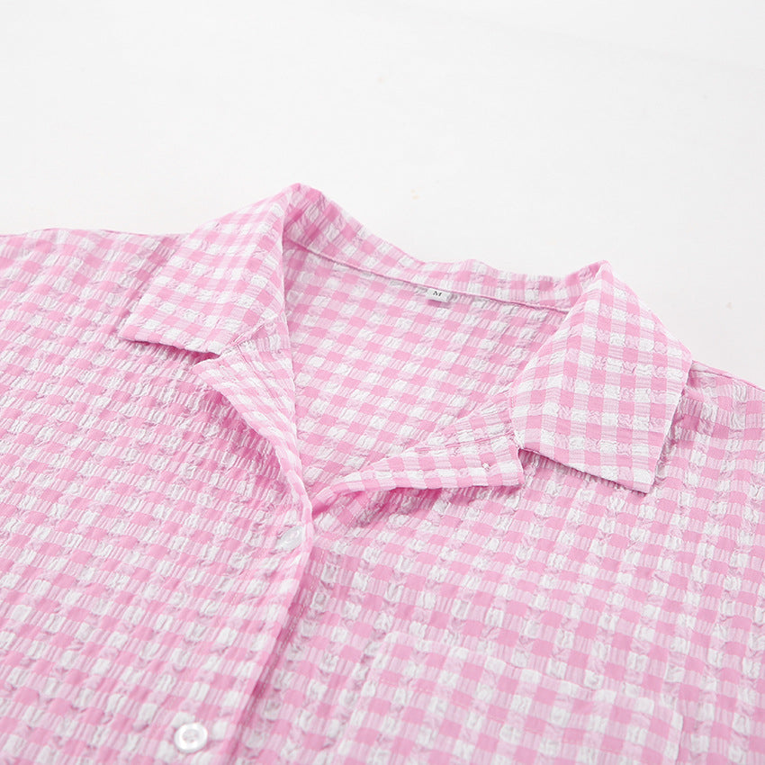 Pink Plaid Loose Set