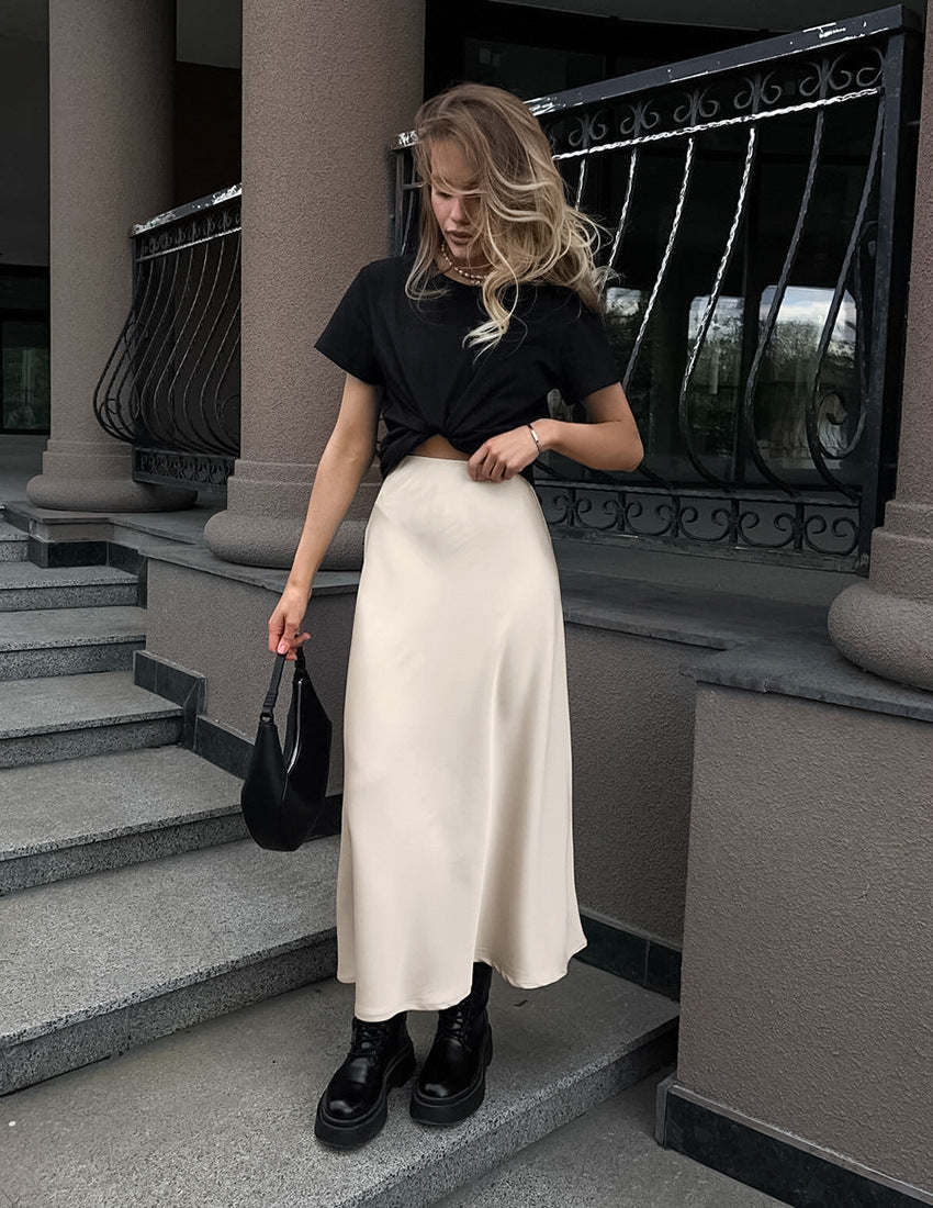 Solid Color Satin Long Skirts