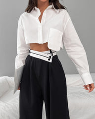 Patchwork Wide Leg High Waisted Pants