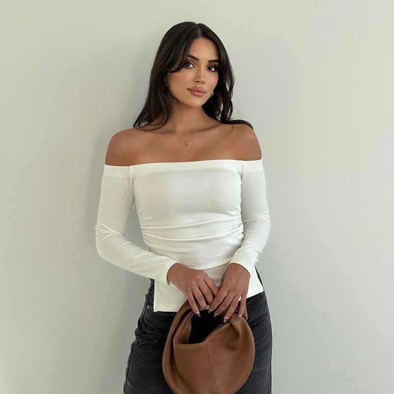 Plain Asymmetric Neckline Top
