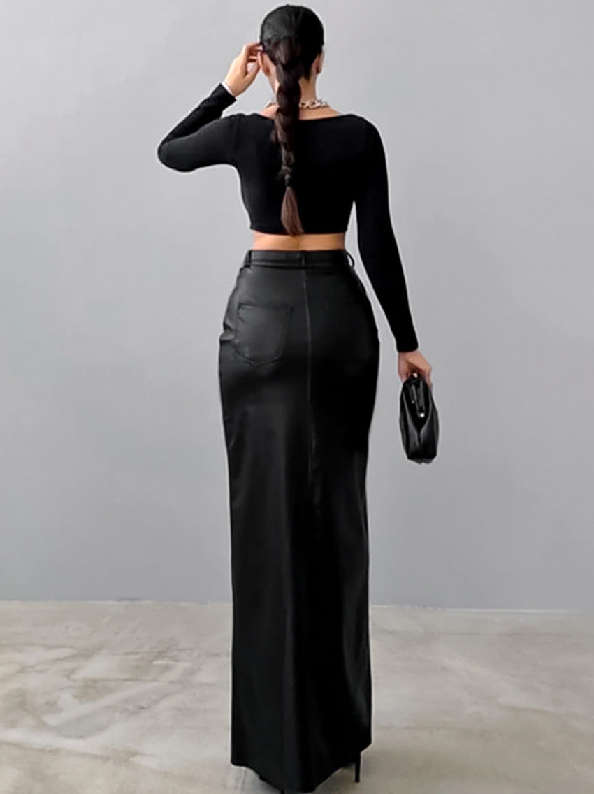 Matte Leather Straight Skirt