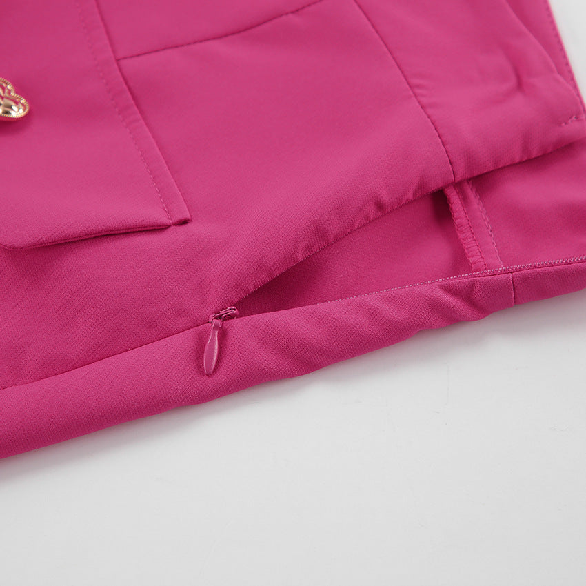 Pink High Waist Flap Detail Straight Skirt